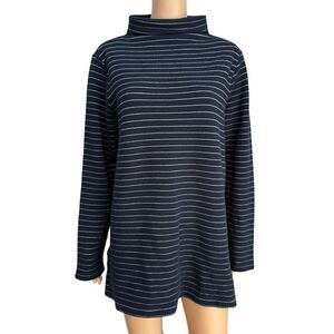 J.Jill Wearever Collection cotton blend top Knit Blue White Mock Neck Striped L
